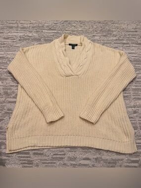 LRL Lauren Ralph Lauren Cable Knit Shawl Collar V Neck Sweater Women’s Large